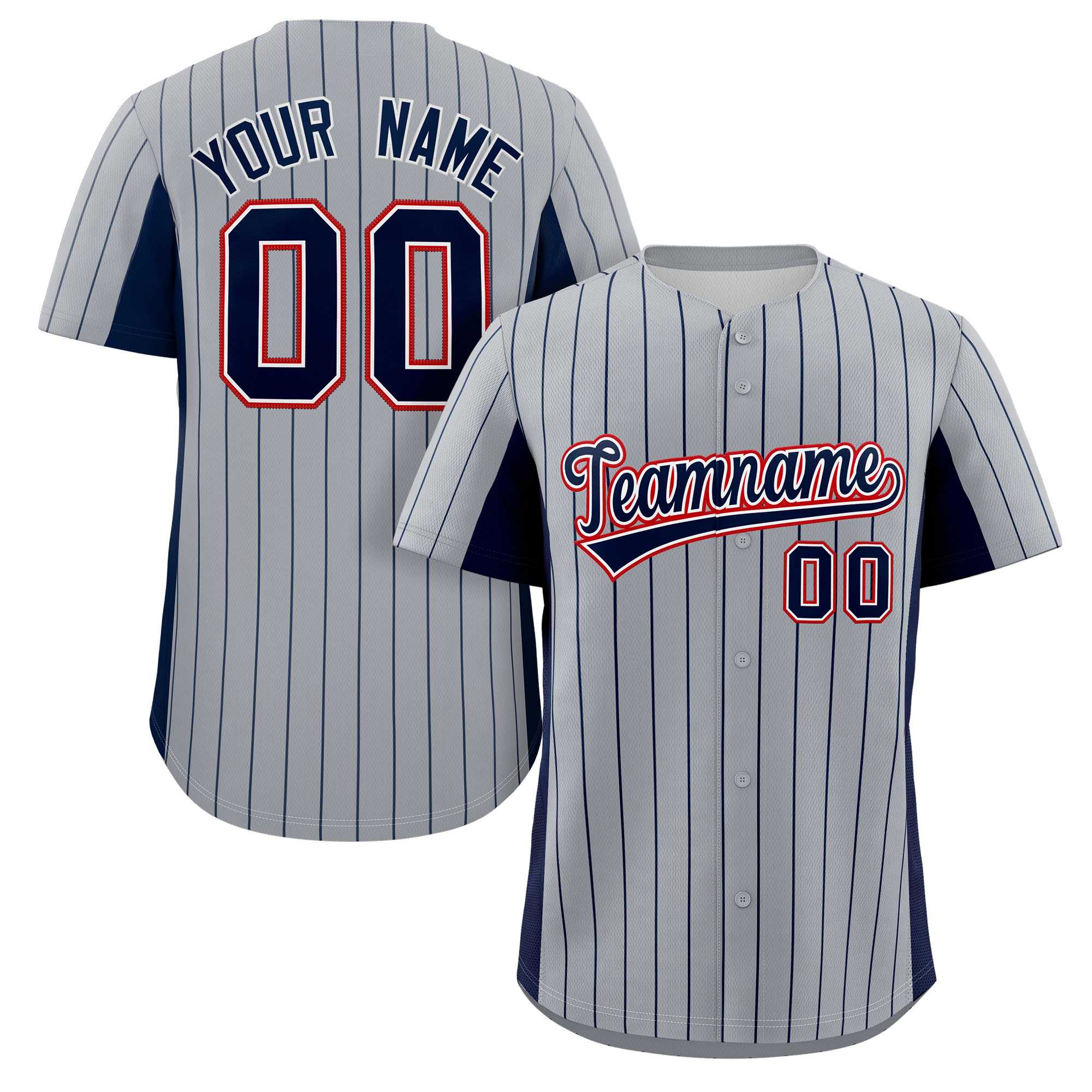 Custom Gray Navy Stripe Fashion Design Full Button Authentic Baseball Jersey