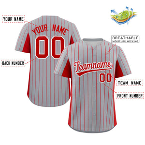 Custom Gray Red Stripe Fashion Design Full Button Authentic Baseball Jersey