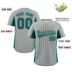 Custom Gray Midnight Green Stripe Fashion Design Full Button Authentic Baseball Jersey