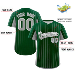 Custom Green Gray Stripe Fashion Design Full Button Authentic Baseball Jersey