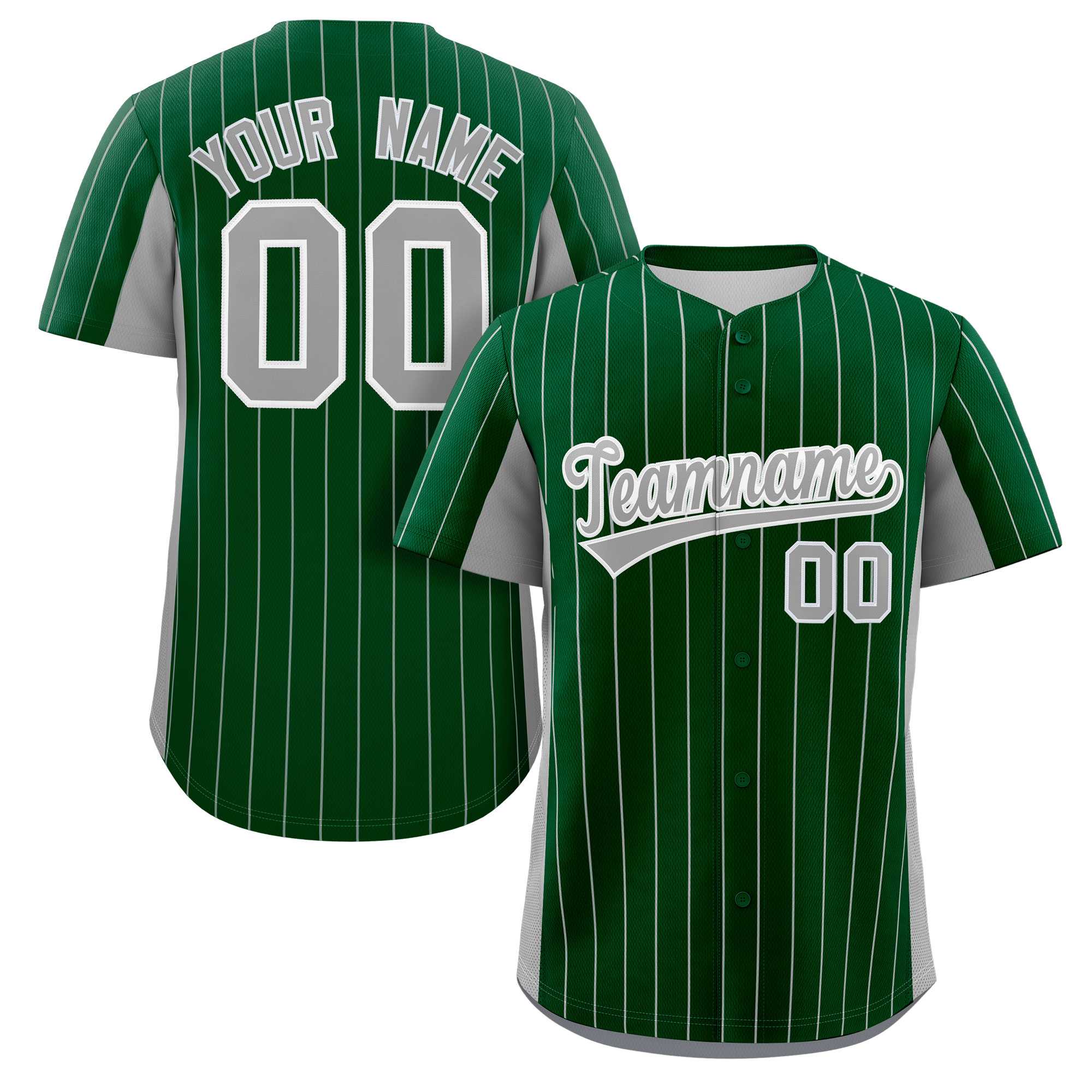 Custom Green Gray Stripe Fashion Design Full Button Authentic Baseball Jersey