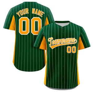 Custom Green Yellow Stripe Fashion Design Full Button Authentic Baseball Jersey