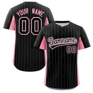 Custom Black Pink Stripe Fashion Design Full Button Authentic Baseball Jersey