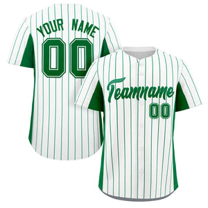 Custom White Kelly Green Stripe Fashion Design Full Button Authentic Baseball Jersey