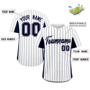 Custom White Navy Stripe Fashion Design Full Button Authentic Baseball Jersey