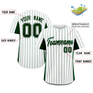 Custom White Green Stripe Fashion Design Full Button Authentic Baseball Jersey