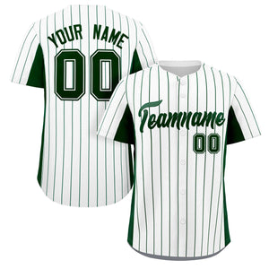 Custom White Green Stripe Fashion Design Full Button Authentic Baseball Jersey