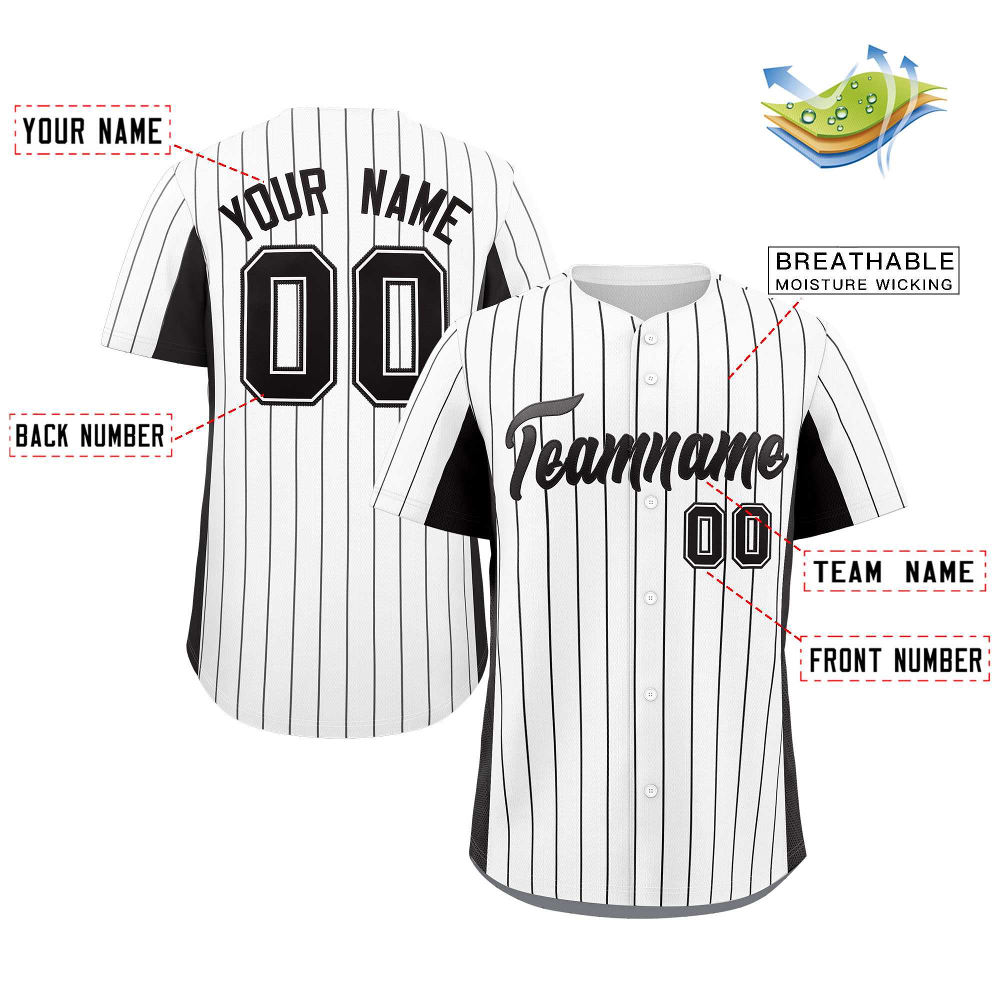 Custom White Black Stripe Fashion Design Full Button Authentic Baseball Jersey