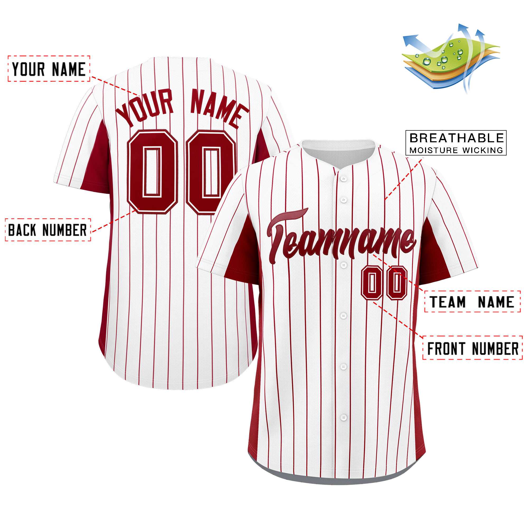 Custom White Crimson Stripe Fashion Design Full Button Authentic Baseball Jersey