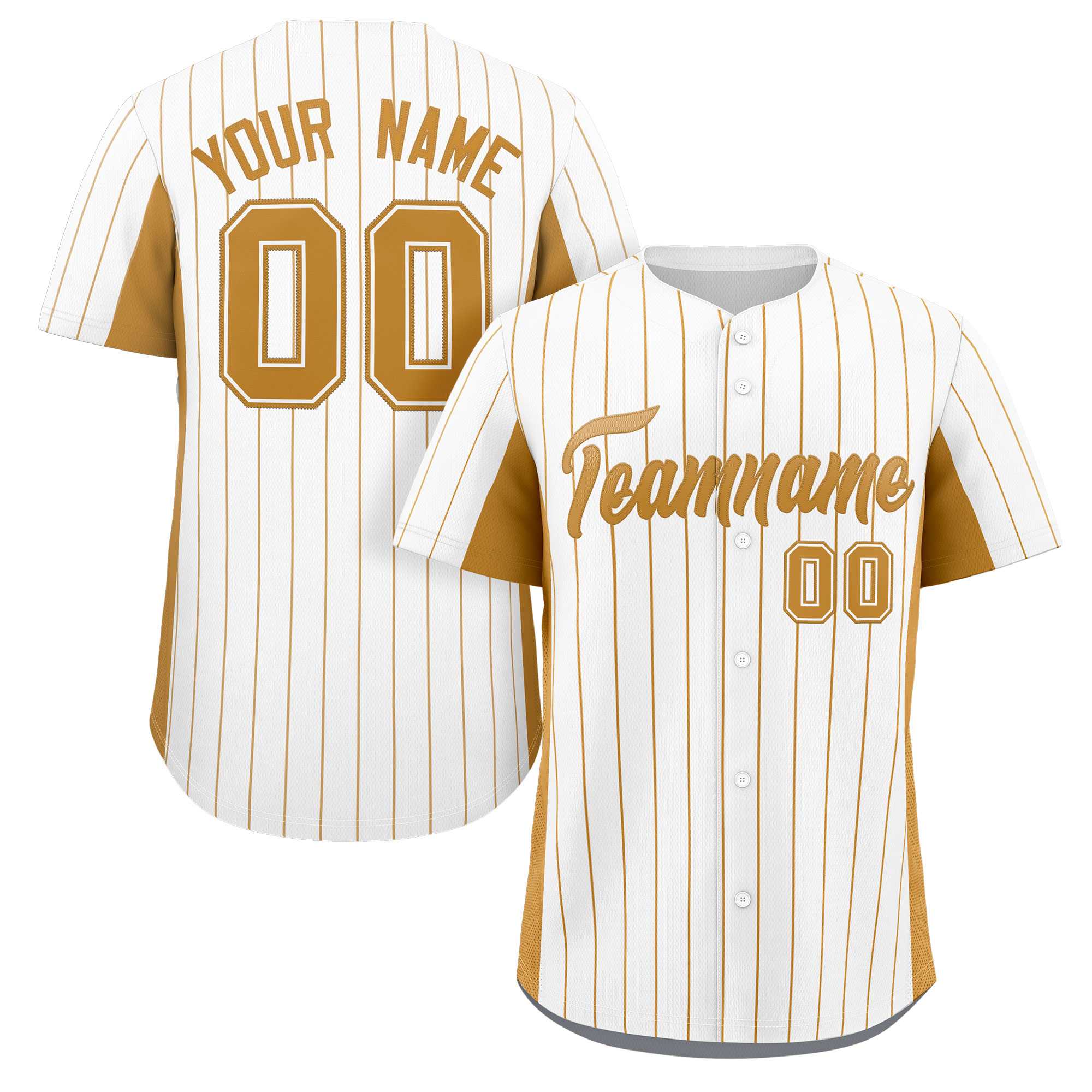 Custom White Old Gold Stripe Fashion Design Full Button Authentic Baseball Jersey