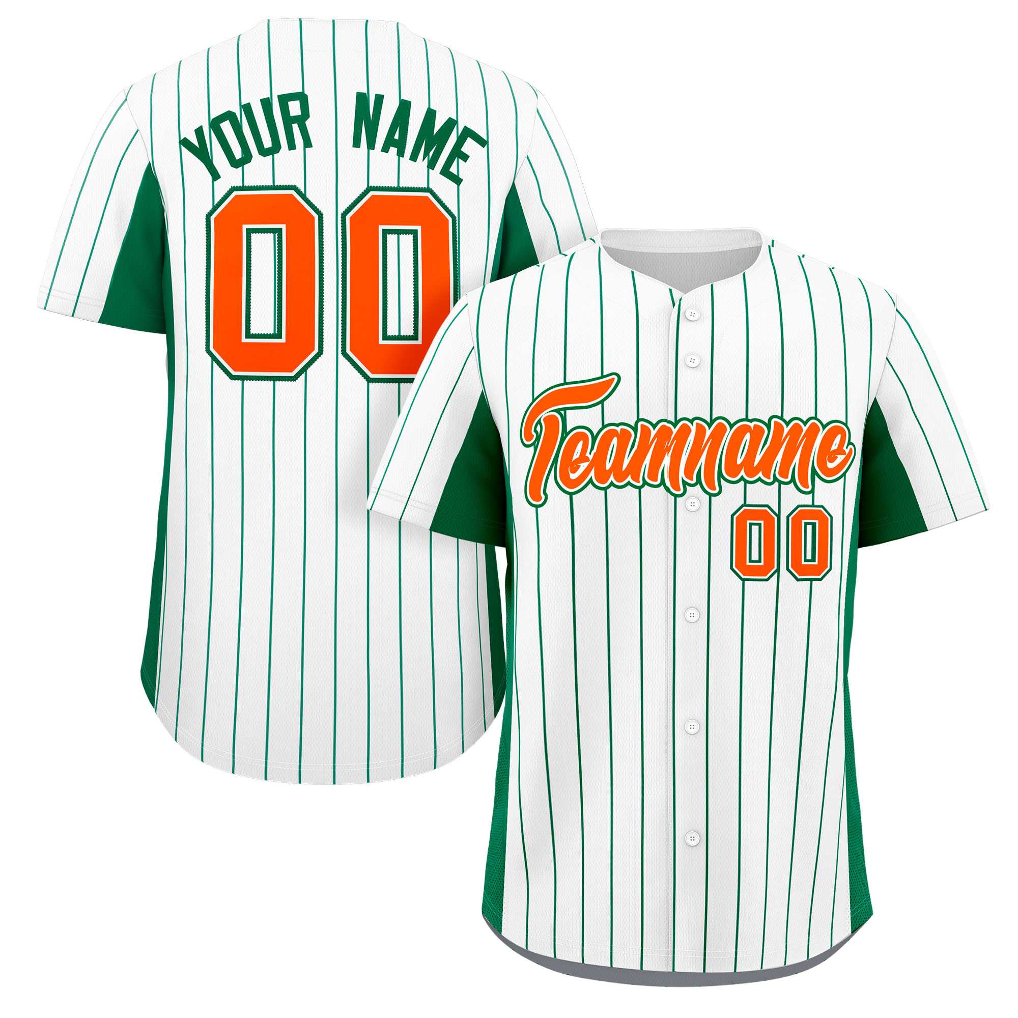 Custom White Kelly Green-Orange Stripe Fashion Design Full Button Authentic Baseball Jersey