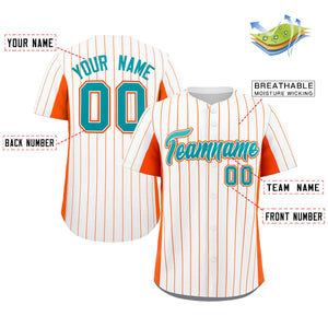 Custom White Orange-Aqua Stripe Fashion Design Full Button Authentic Baseball Jersey