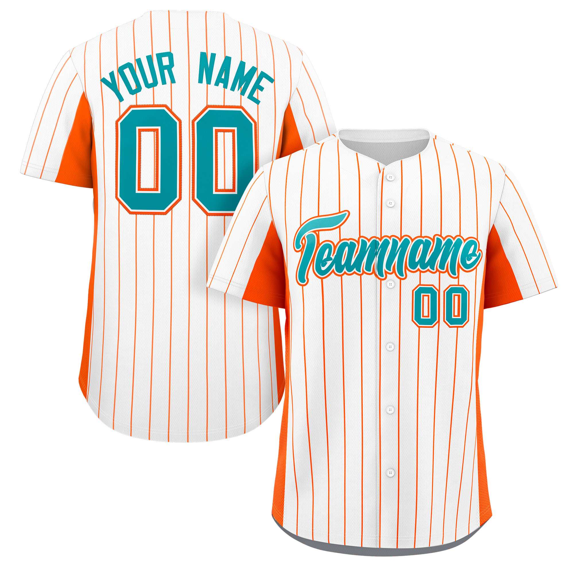 Custom White Orange-Aqua Stripe Fashion Design Full Button Authentic Baseball Jersey