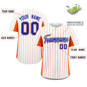 Custom White Orange-Royal Stripe Fashion Design Full Button Authentic Baseball Jersey