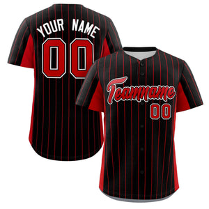 Custom Black Red Stripe Fashion Design Full Button Authentic Baseball Jersey