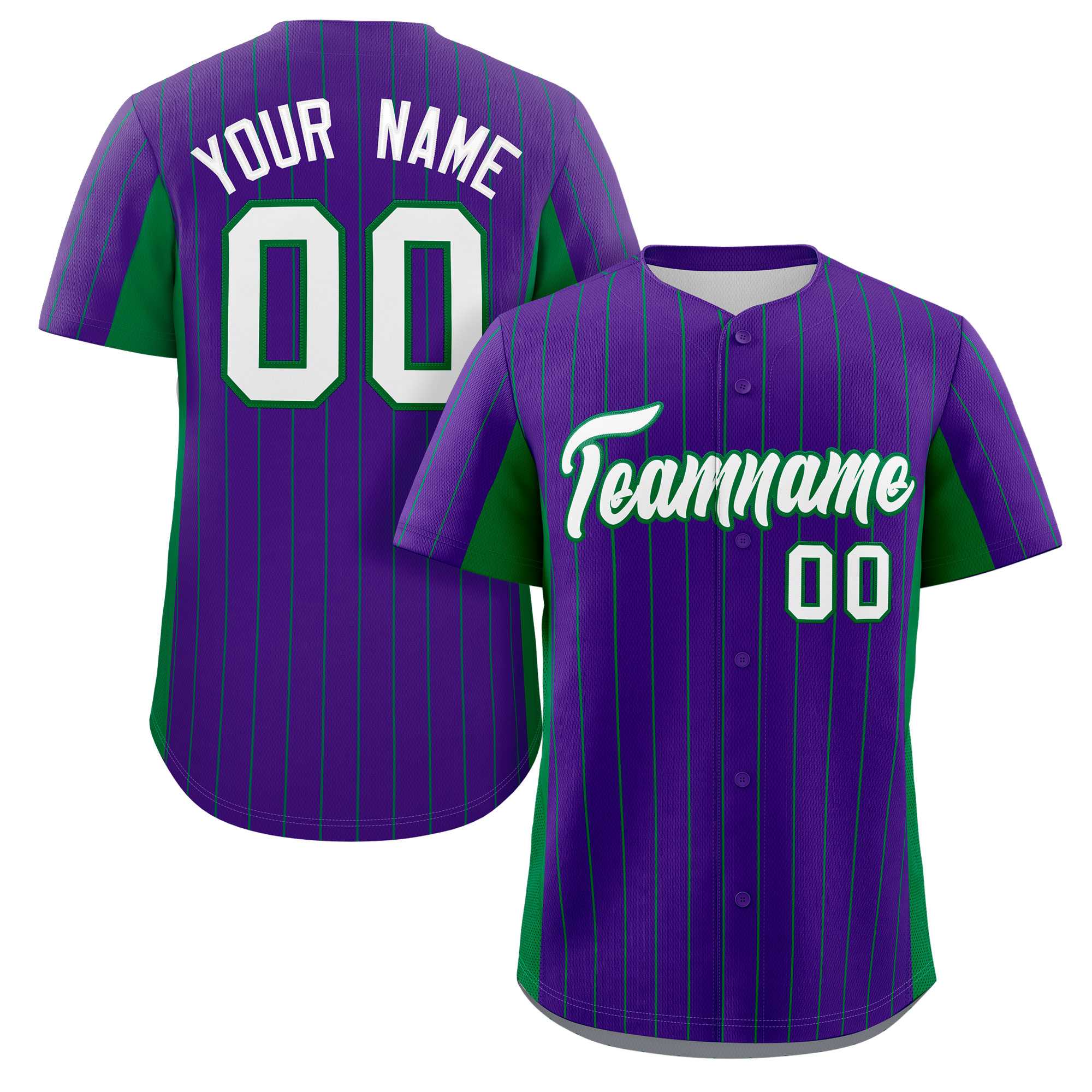 Custom Purple Kelly Green-White Stripe Fashion Design Full Button Authentic Baseball Jersey