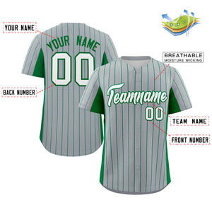 Custom Gray Kelly Green-White Stripe Fashion Design Full Button Authentic Baseball Jersey