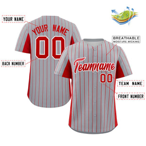 Custom Gray Red Stripe Fashion Design Full Button Authentic Baseball Jersey