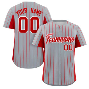 Custom Gray Red Stripe Fashion Design Full Button Authentic Baseball Jersey