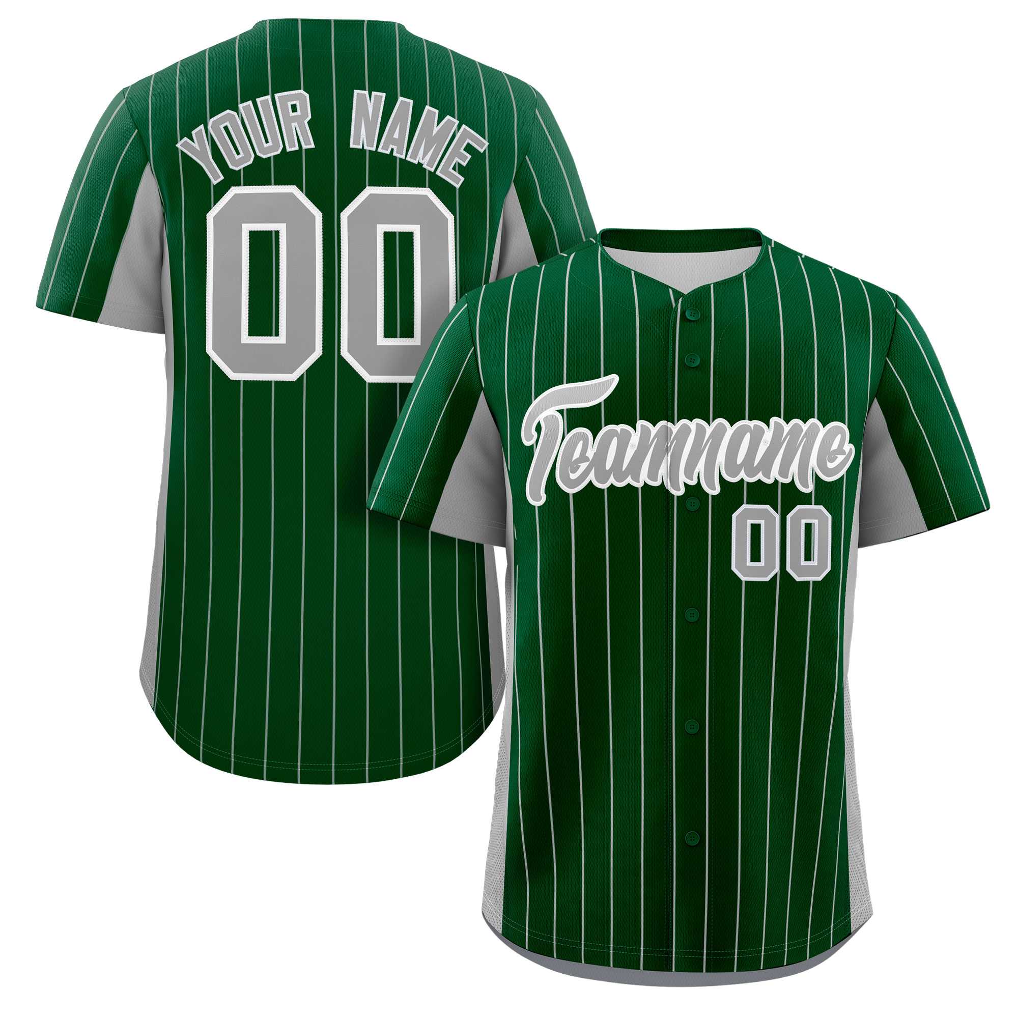 Custom Green Gray Stripe Fashion Design Full Button Authentic Baseball Jersey