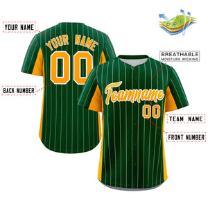 Custom Green Yellow Stripe Fashion Design Full Button Authentic Baseball Jersey