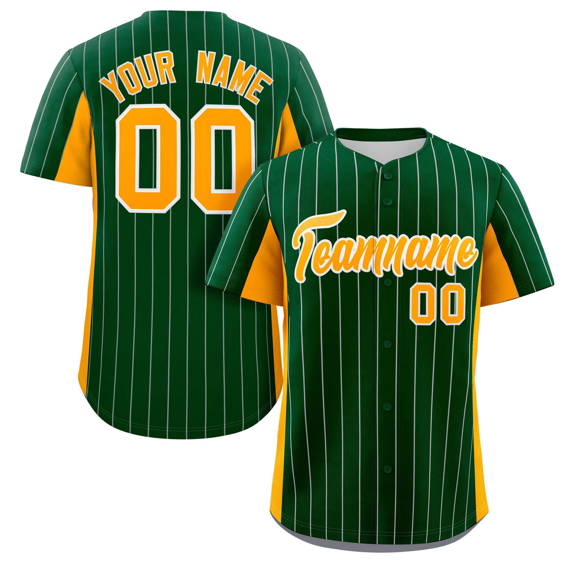 Custom Green Yellow Stripe Fashion Design Full Button Authentic Baseball Jersey