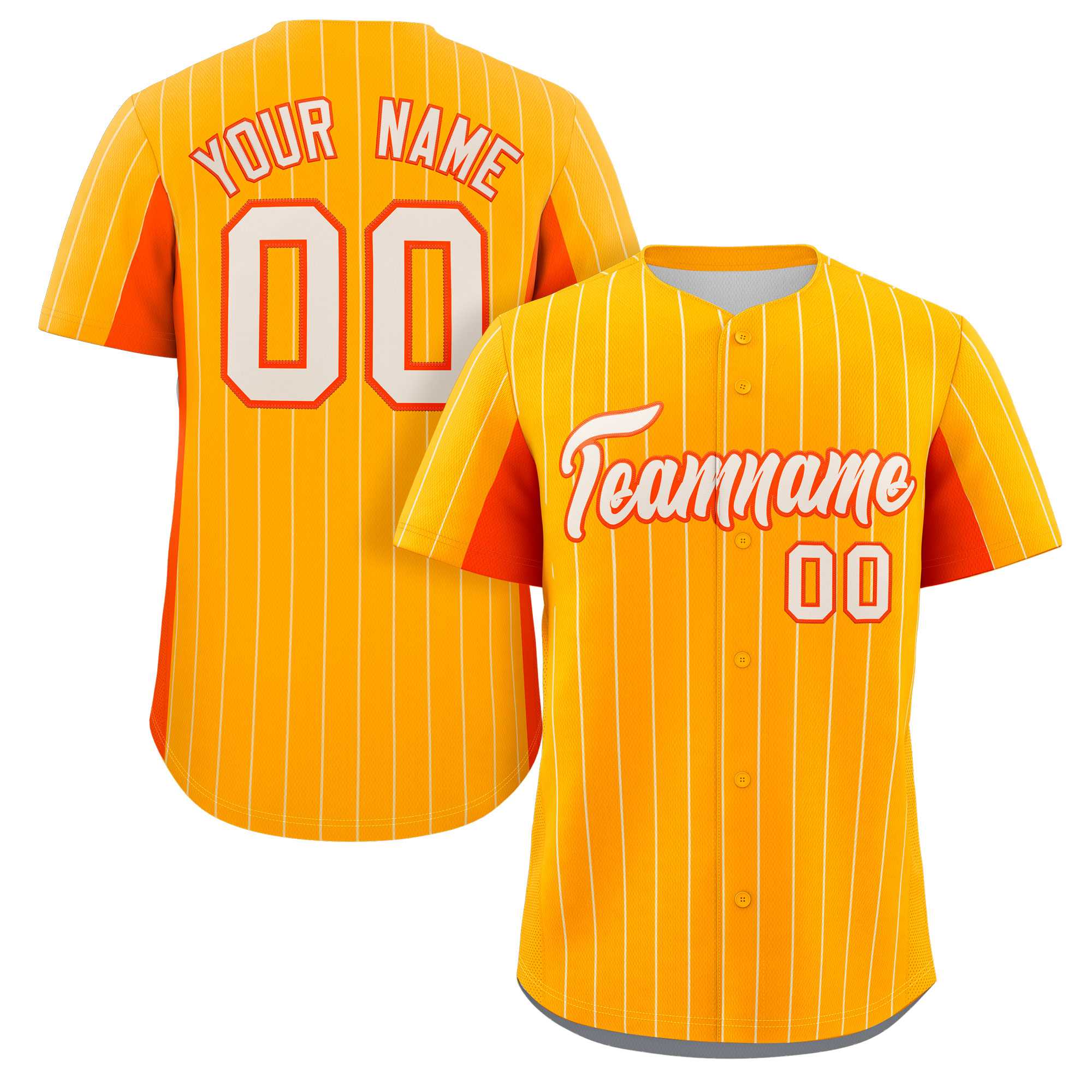 Custom Yellow Orange-Cream Stripe Fashion Design Full Button Authentic Baseball Jersey