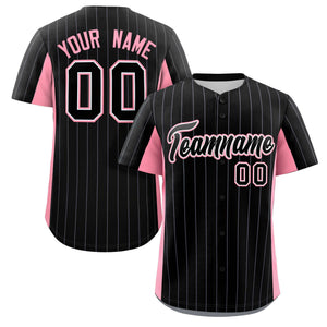 Custom Black Pink Stripe Fashion Design Full Button Authentic Baseball Jersey