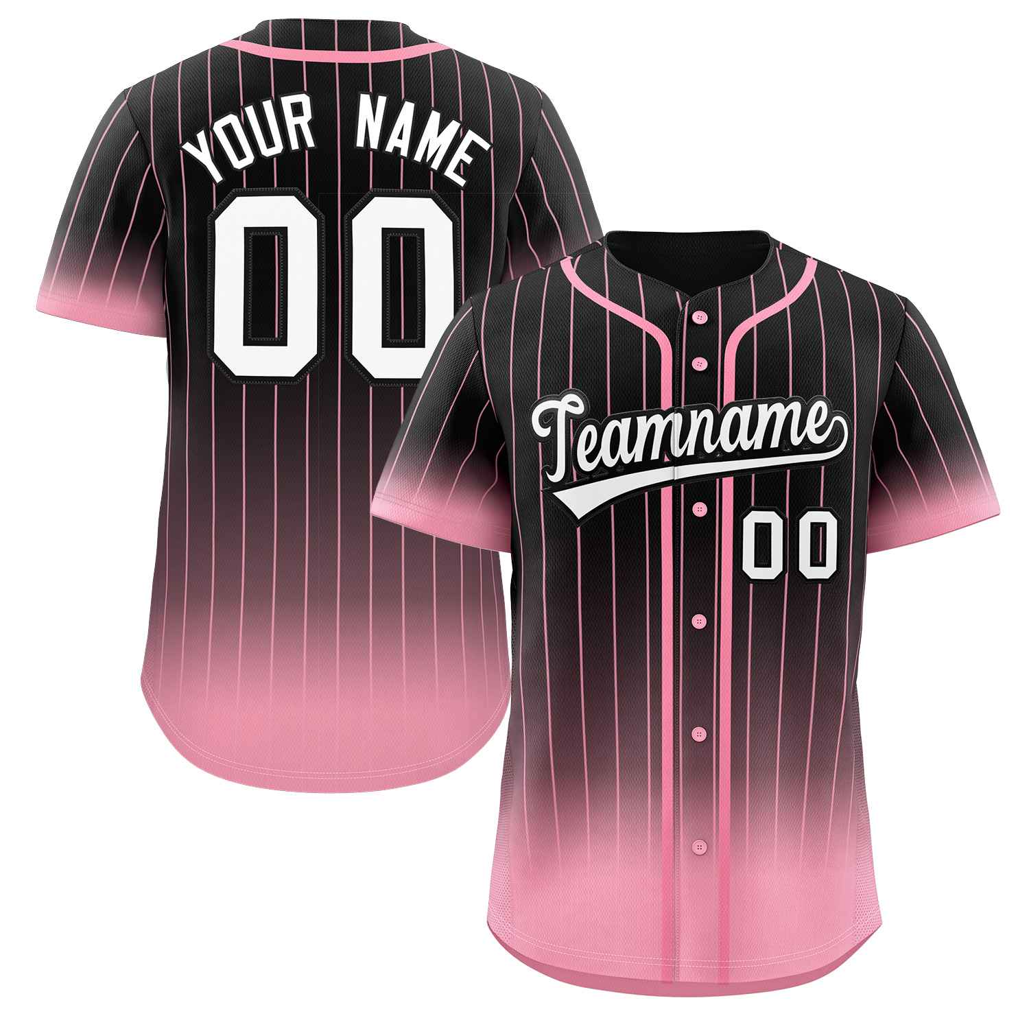 Maillot de baseball personnalisé à rayures dégradées noir, rose et blanc, à la mode, authentique