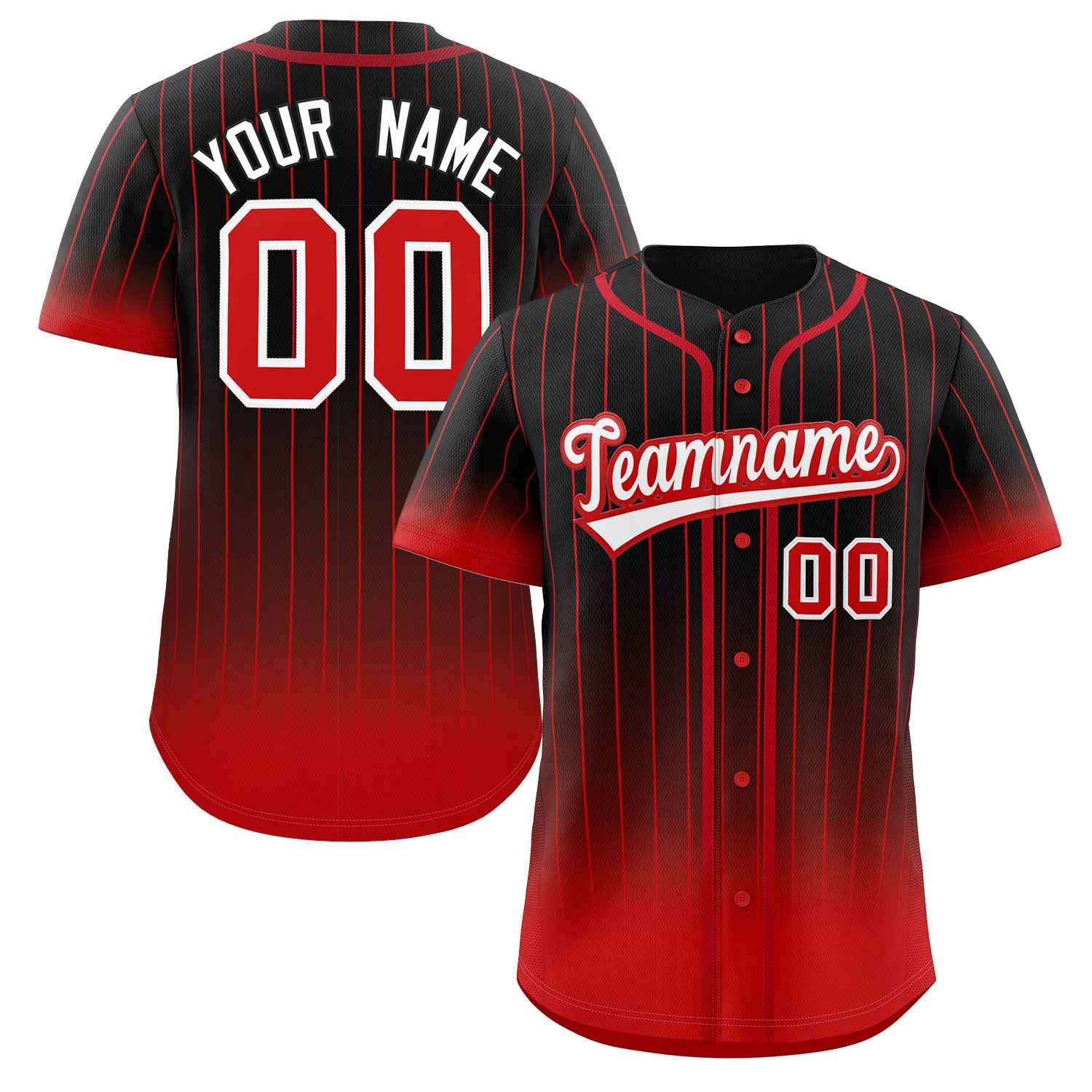 Maillot de baseball personnalisé à rayures dégradées noir rouge-blanc, à la mode, authentique