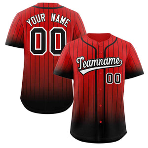 Maillot de baseball personnalisé à rayures dégradées rouge, noir et blanc, à la mode, authentique