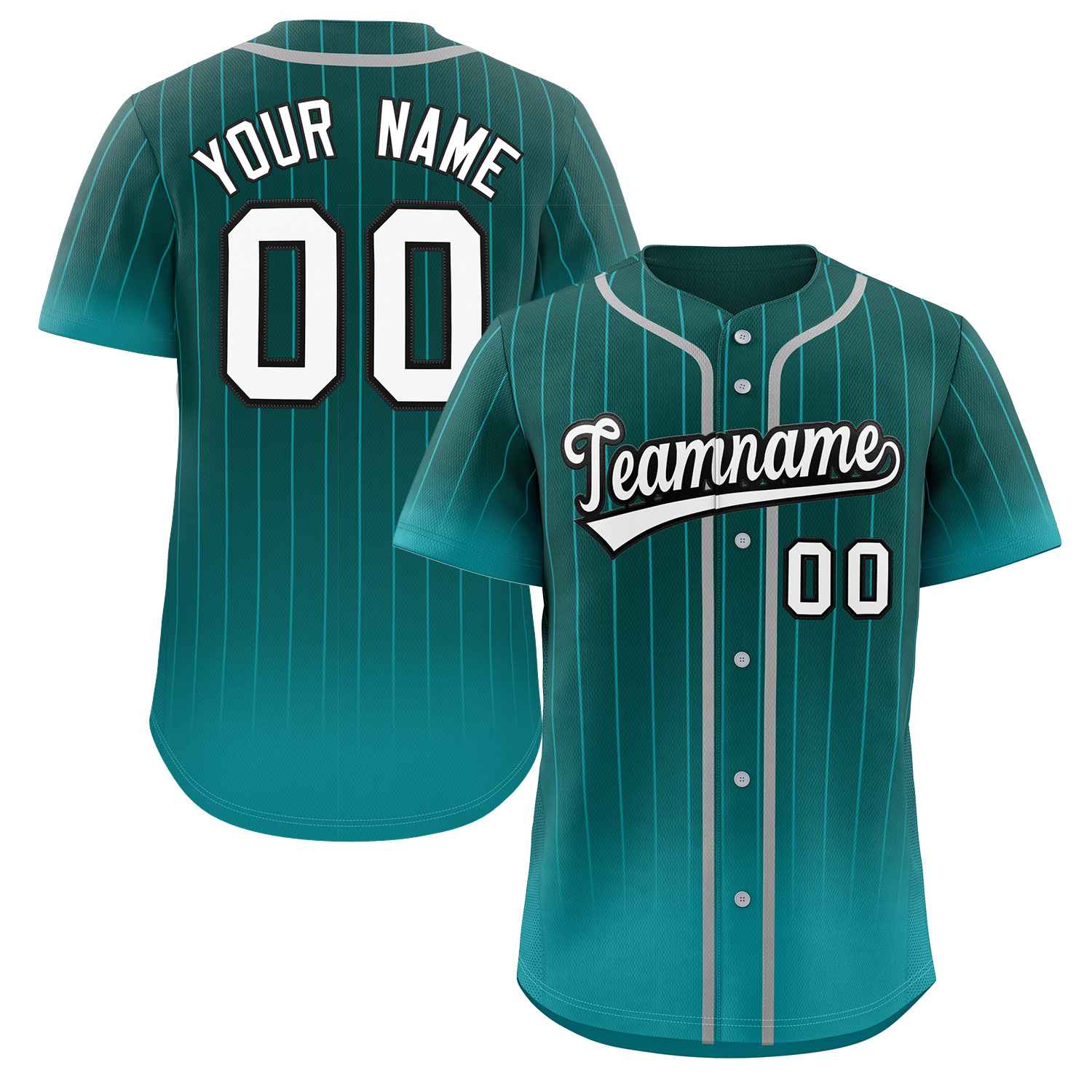 Maillot de baseball personnalisé à rayures dégradées blanc-noir Aqua, à la mode, authentique