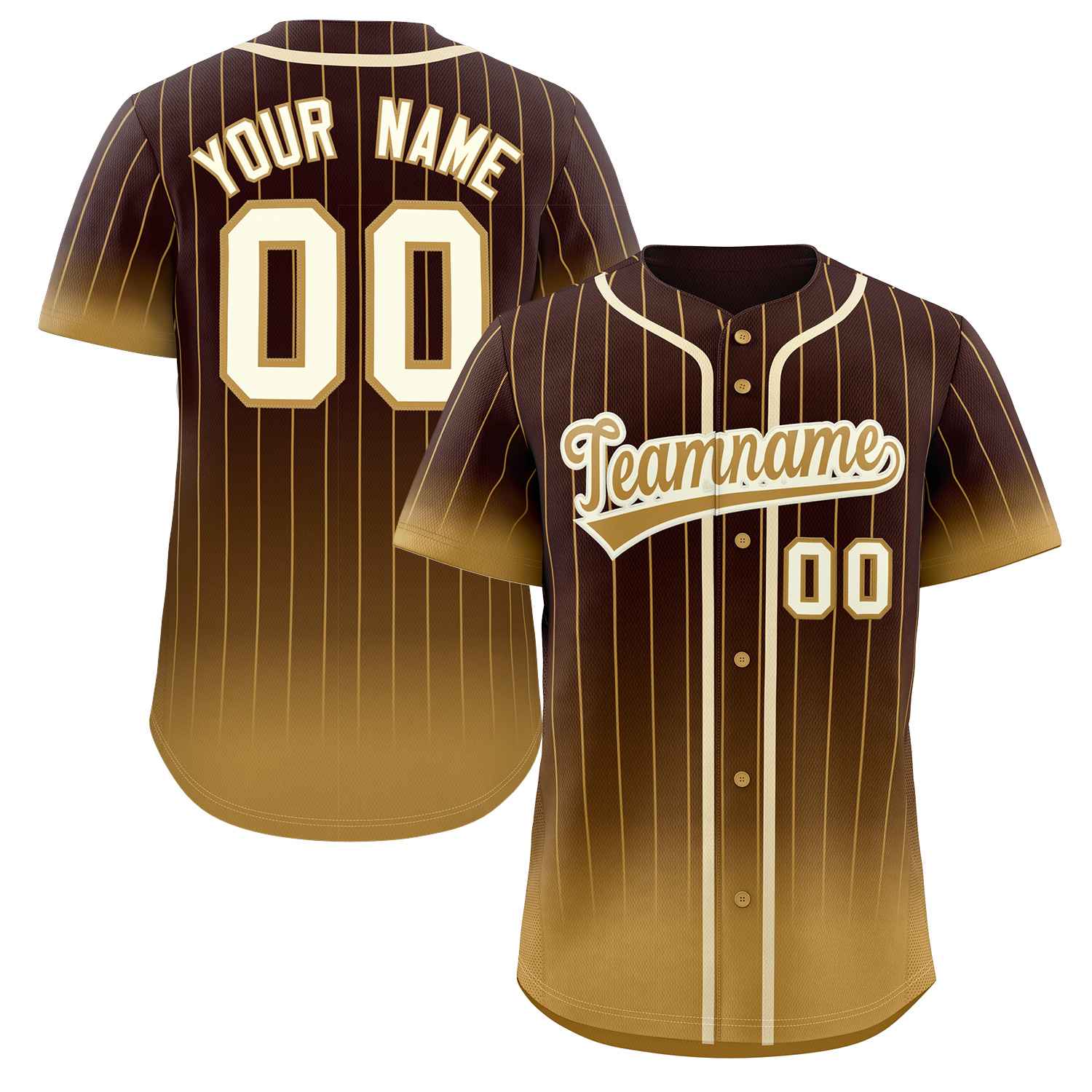 Maillot de baseball personnalisé à rayures dégradées, marron, vieux or-crème, mode authentique