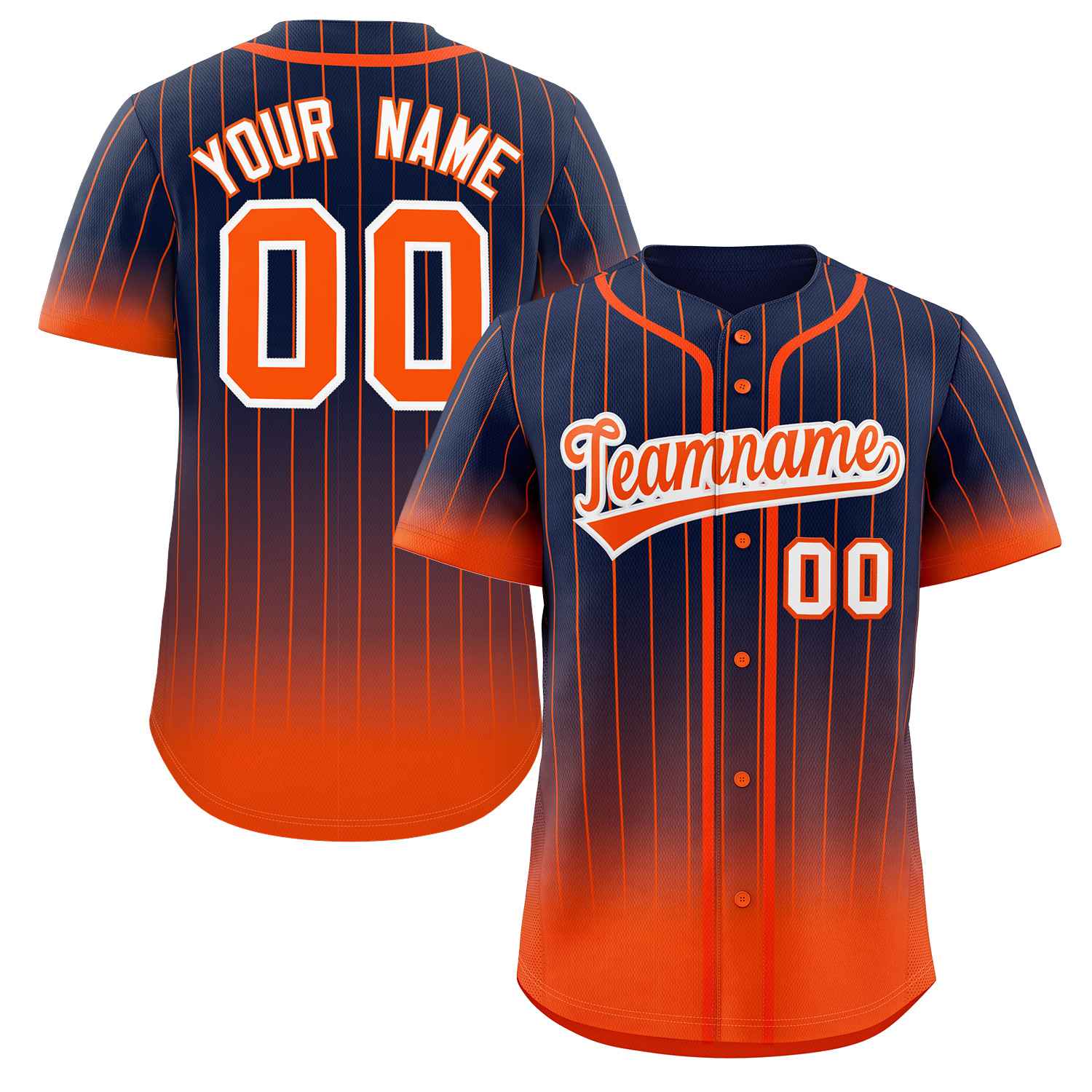 Custom Navy Orange-White Gradient Stripe Fashion Authentic Baseball Jersey