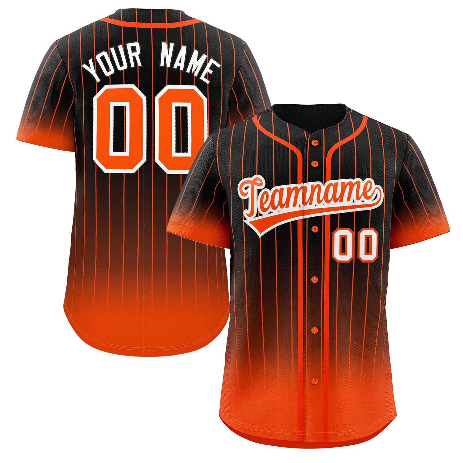 Maillot de baseball personnalisé à rayures dégradées noir orange-blanc, à la mode, authentique