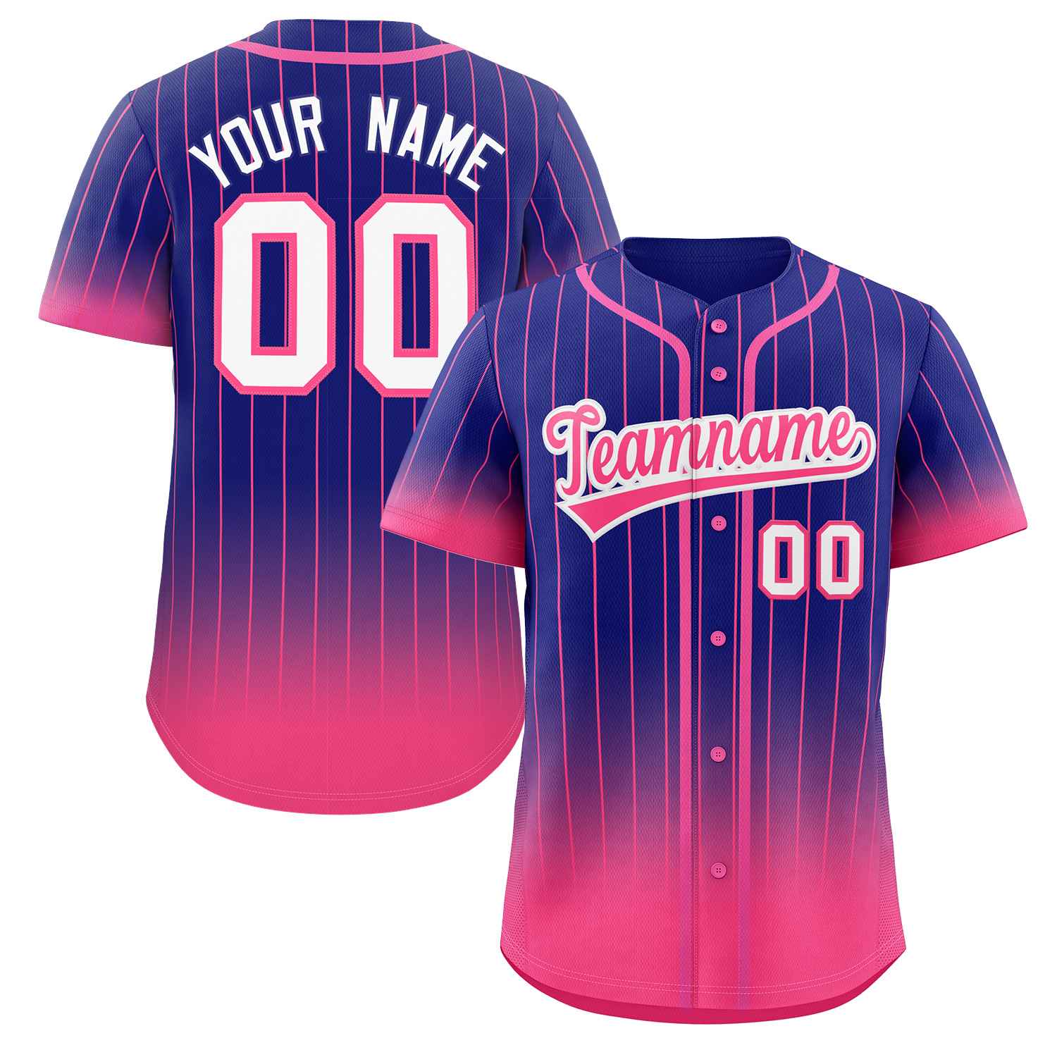 Maillot de baseball personnalisé à rayures dégradées violet rose-blanc, mode authentique