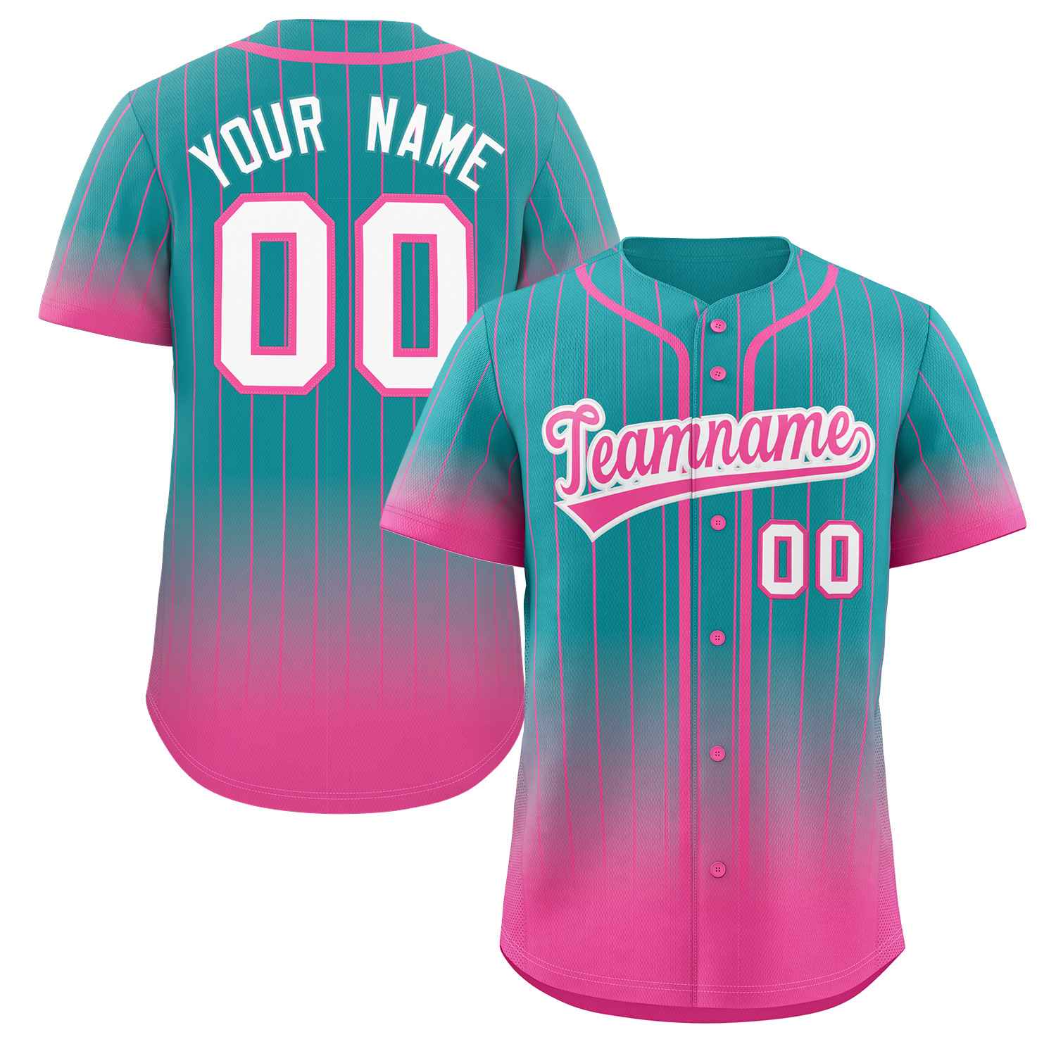 Maillot de baseball personnalisé à rayures dégradées rose et blanc, à la mode, authentique