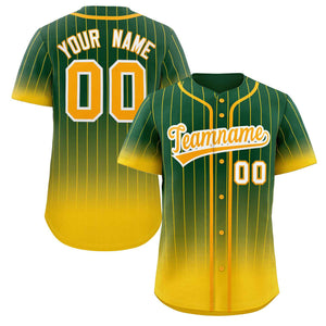 Maillot de baseball personnalisé à rayures dégradées vert or-blanc, mode authentique