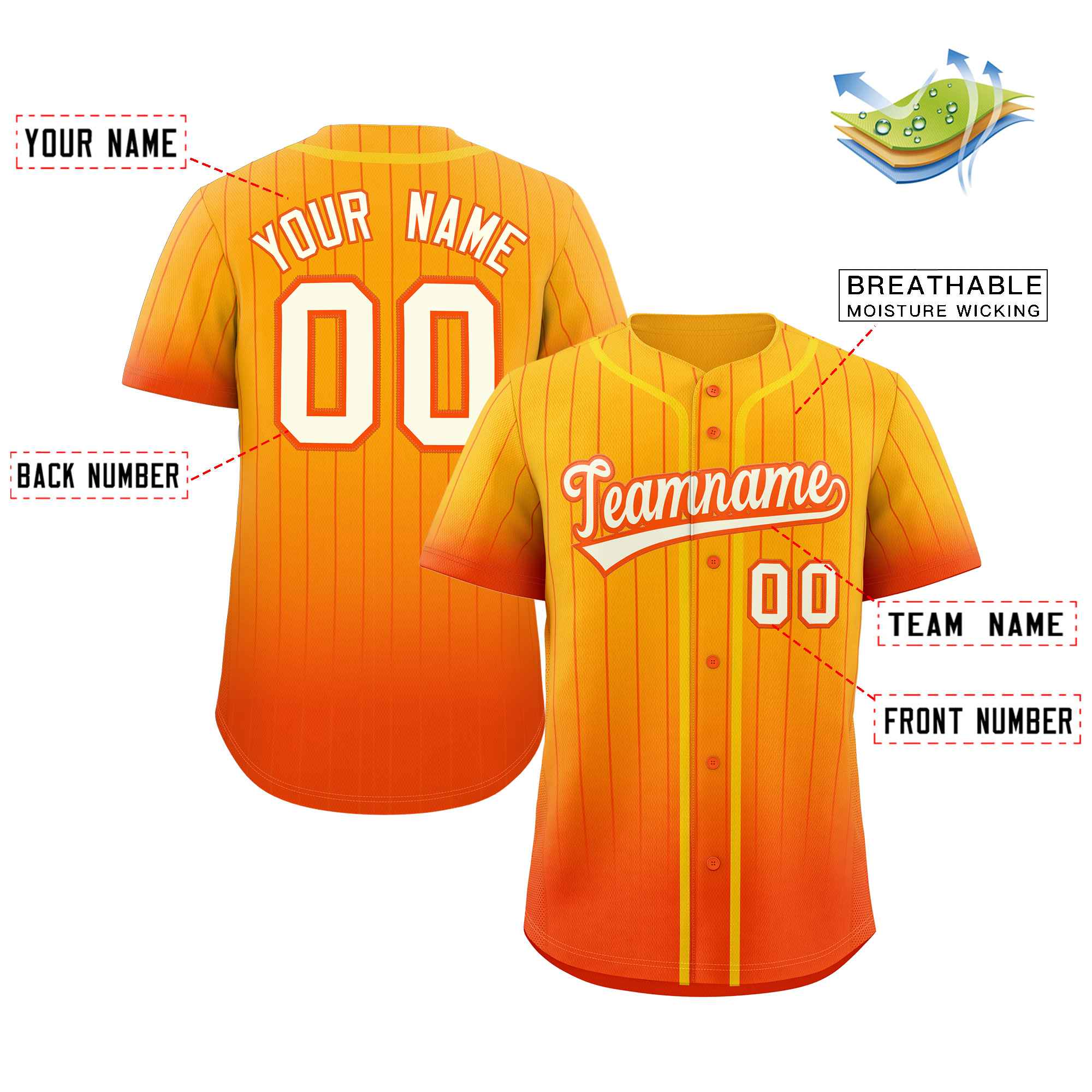 Custom Yellow Orange-White Gradient Stripe Fashion Authentic Baseball Jersey