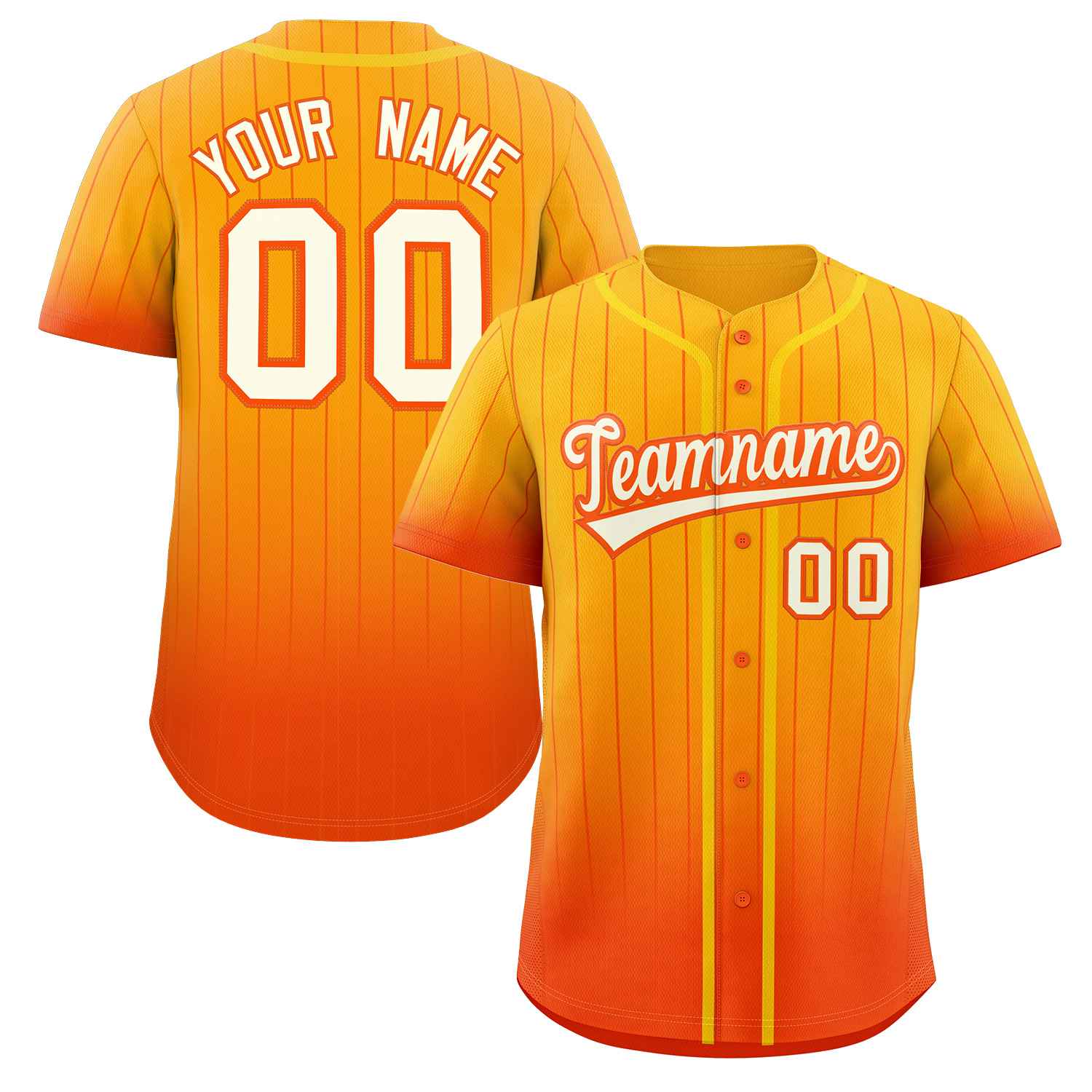 Maillot de baseball personnalisé à rayures dégradées jaune orange-blanc, mode authentique