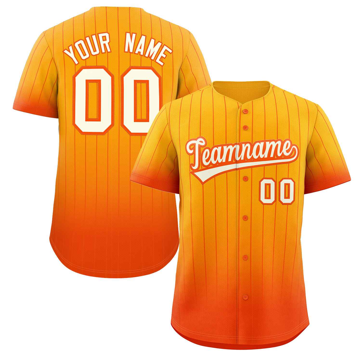 Maillot de baseball personnalisé à rayures dégradées jaune orange-blanc, mode authentique