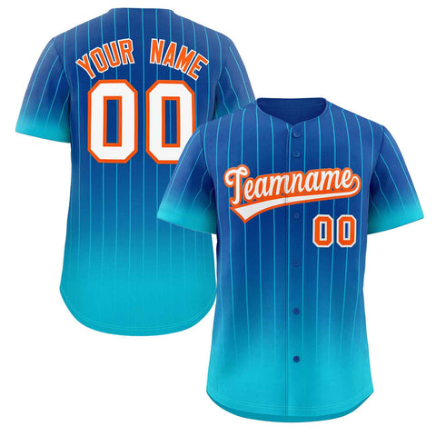 Custom Royal Sky Blue-Orange Gradient Stripe Fashion Authentic Baseball Jersey