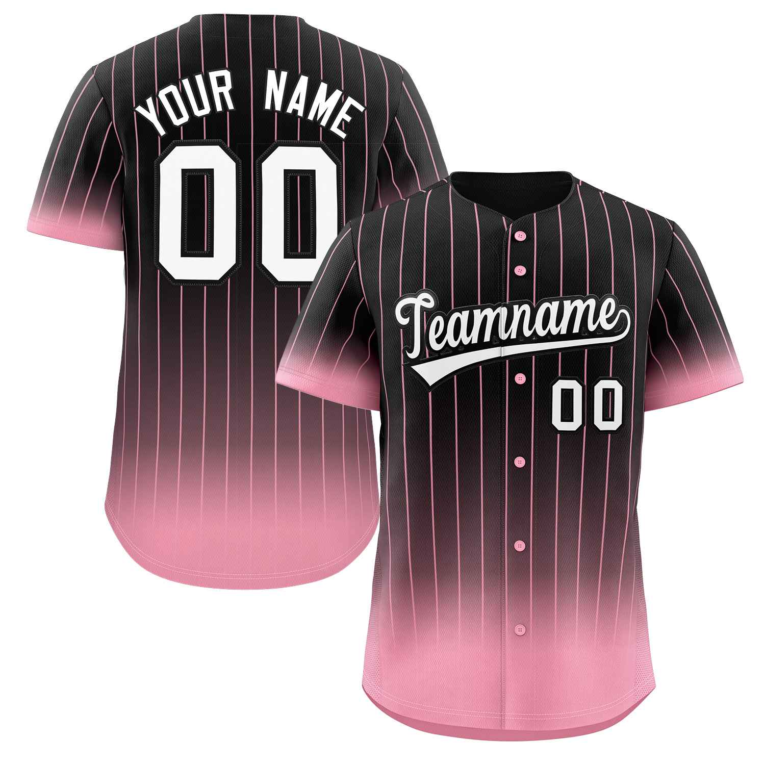 Maillot de baseball personnalisé à rayures dégradées noir, rose et blanc, à la mode, authentique