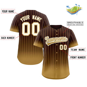 Maillot de baseball personnalisé à rayures dégradées, marron, vieux or-crème, mode authentique