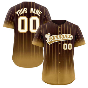 Maillot de baseball personnalisé à rayures dégradées, marron, vieux or-crème, mode authentique