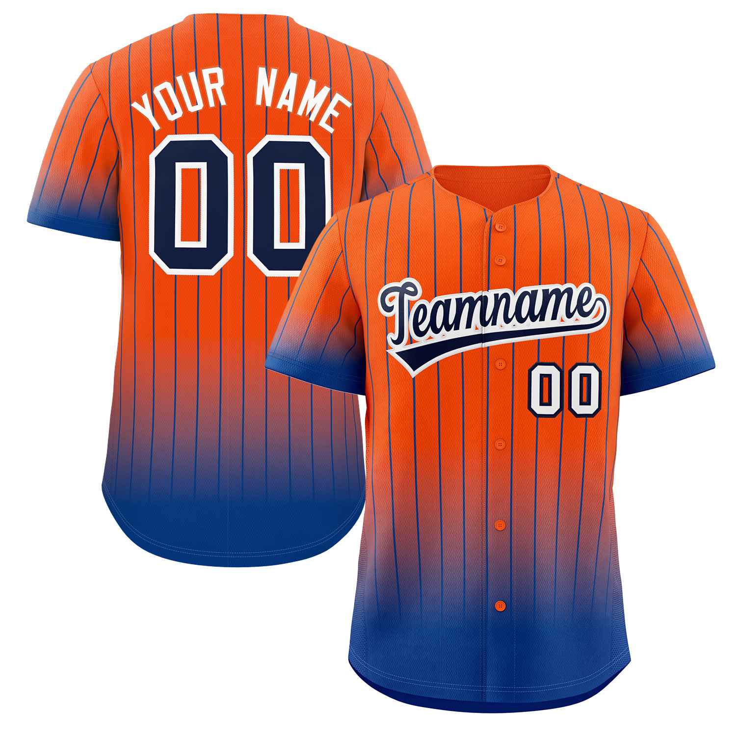 Maillot de baseball authentique à rayures dégradées Orange Royal-blanc personnalisé, à la mode