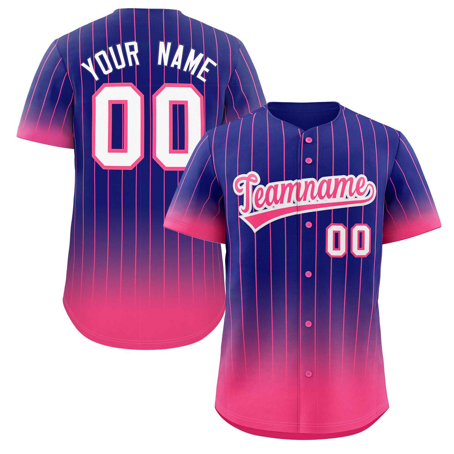 Maillot de baseball personnalisé à rayures dégradées violet rose-blanc, mode authentique