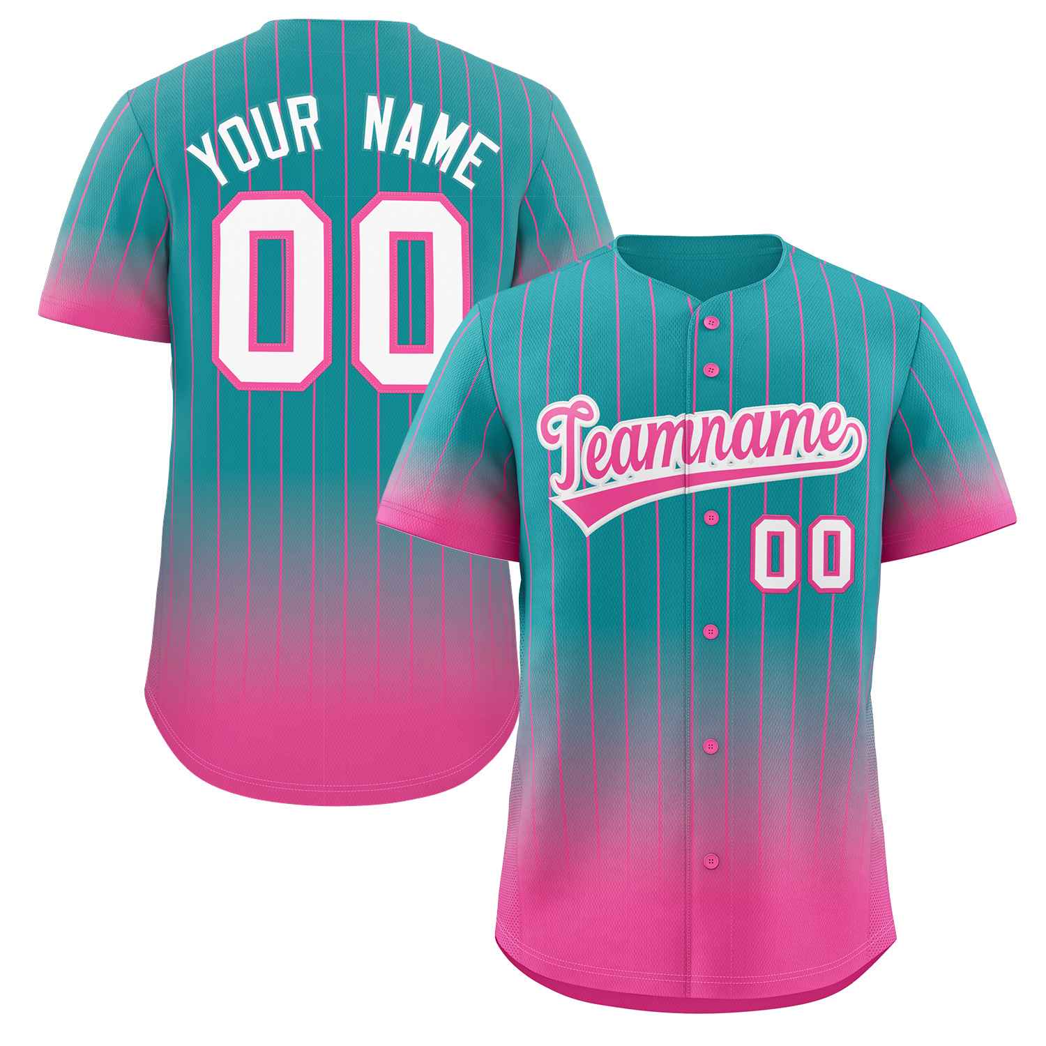 Maillot de baseball personnalisé à rayures dégradées rose et blanc, à la mode, authentique