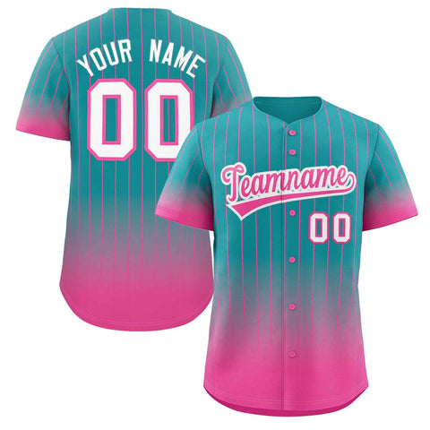 Custom Aqua Pink-White Gradient Stripe Fashion Authentic Baseball Jersey