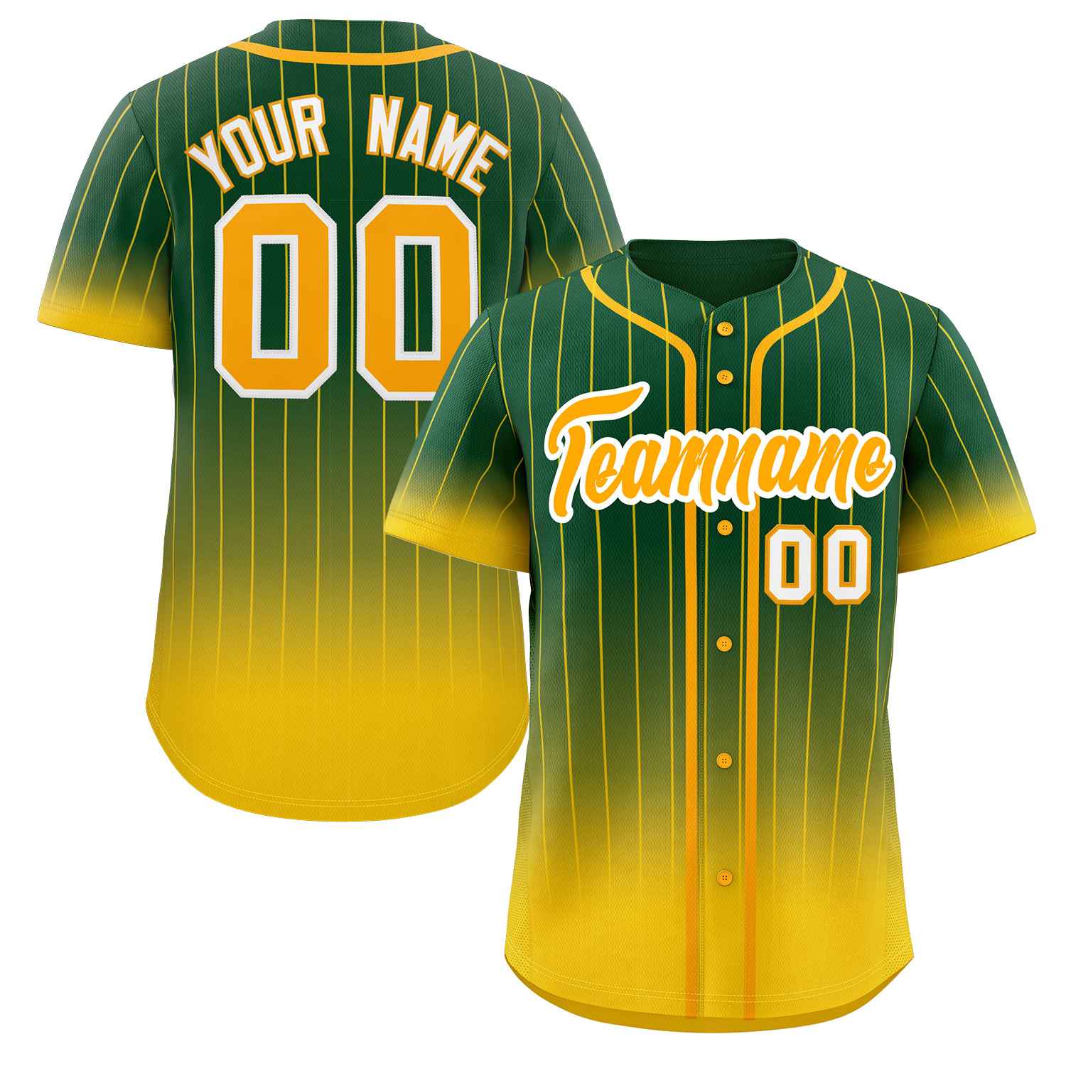 Maillot de baseball personnalisé à rayures dégradées vert or-blanc, mode authentique